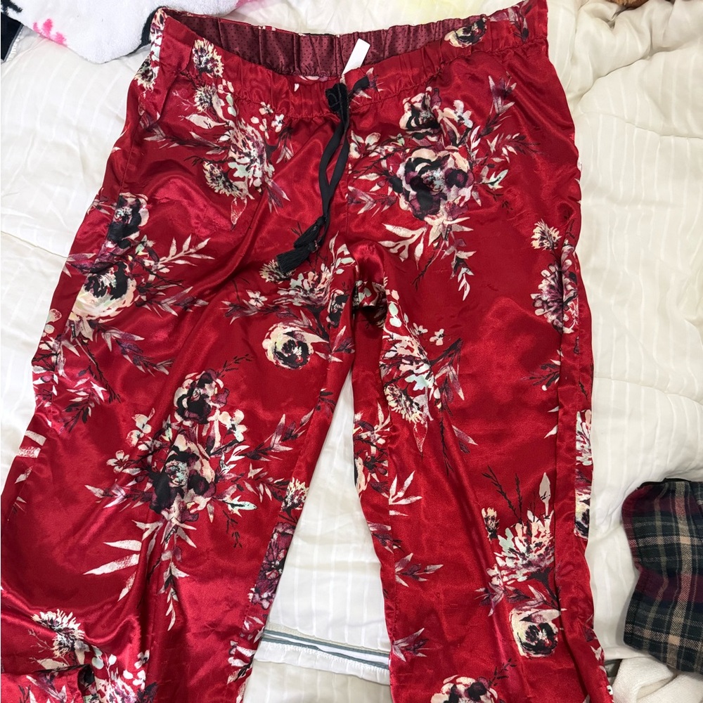 Red Floral Satin pj  Pants